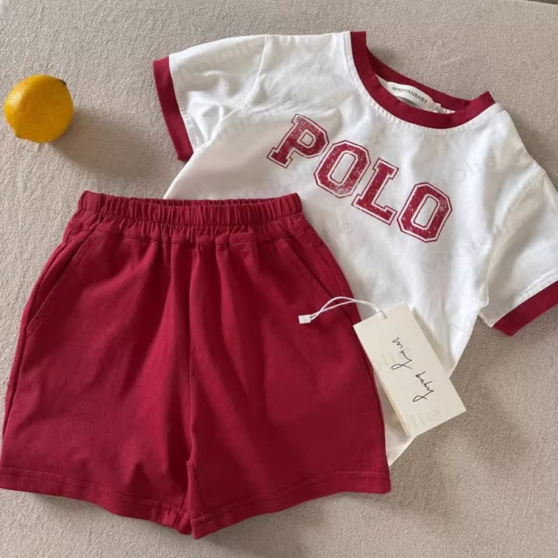 Toddler Cotton Trim Slogan Tee and Shorts 2-piece Set - Red - 6-7T - image 2