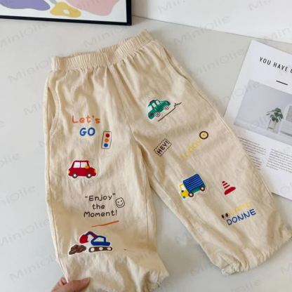 Toddler Boys Cotton Traffic Print Jogger Pants - Beige - 6-7T - image 2