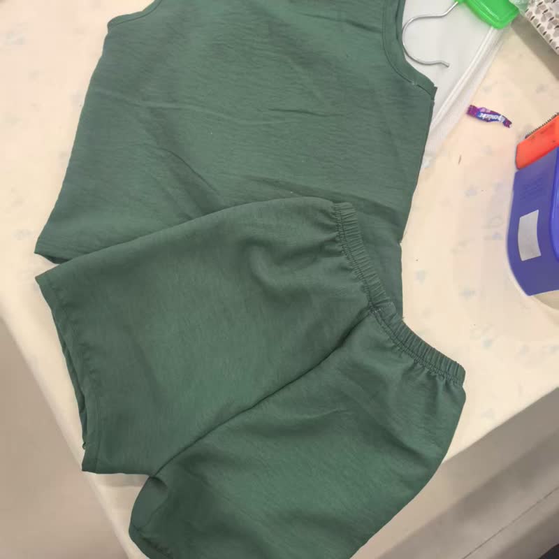 Baby Solid Color Casual Sleeveless Set - Green - 10-11T - image 4