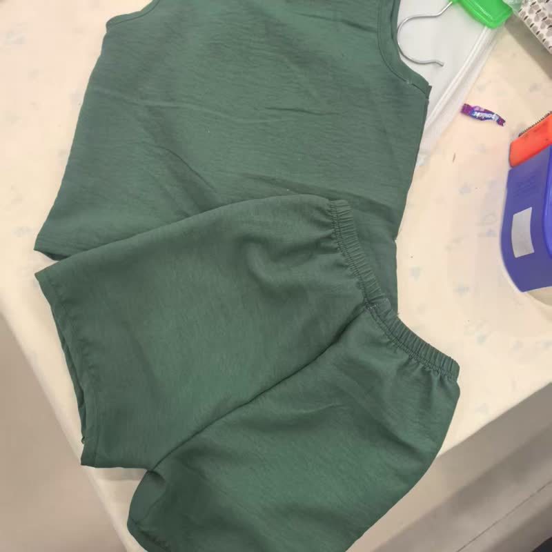 Baby Solid Color Casual Sleeveless Set - Green - 10-11T - image 4