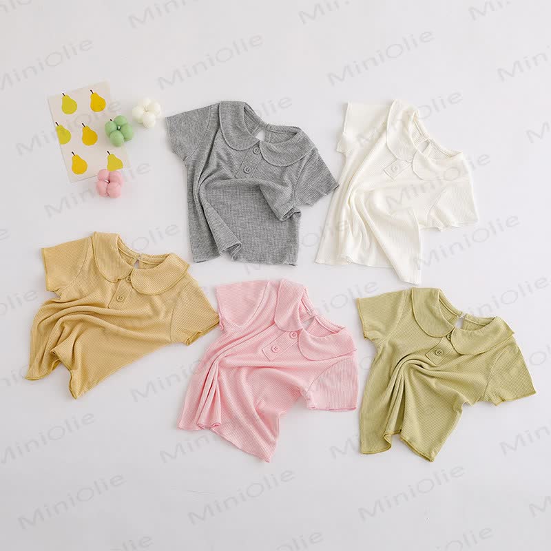 Baby Toddler Girl Solid Color Ribbed Peter Pan Collar T-Shirt - image 1