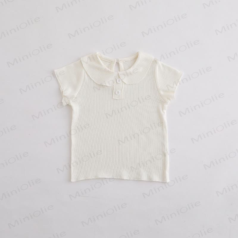 Baby Toddler Girl Solid Color Ribbed Peter Pan Collar T-Shirt - White - 3-4T - image 2
