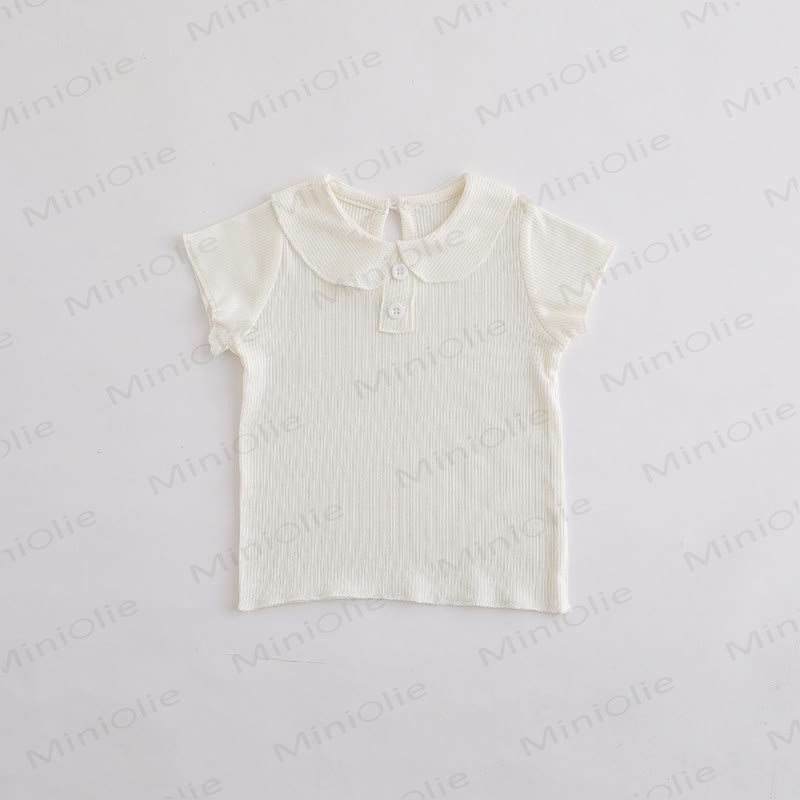 Baby Toddler Girl Solid Color Ribbed Peter Pan Collar T-Shirt - White - 3-4T - image 2