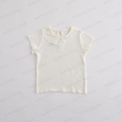 Baby Toddler Girl Solid Color Ribbed Peter Pan Collar T-Shirt - White - 3-4T - image 2
