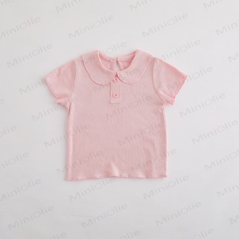 Baby Toddler Girl Solid Color Ribbed Peter Pan Collar T-Shirt - Pink - 3-4T - image 3
