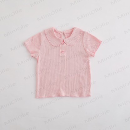 Baby Toddler Girl Solid Color Ribbed Peter Pan Collar T-Shirt - Pink - 3-4T - image 3