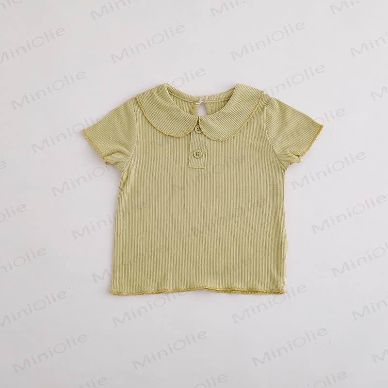 Baby Toddler Girl Solid Color Ribbed Peter Pan Collar T-Shirt - Green - 3-4T - image 4