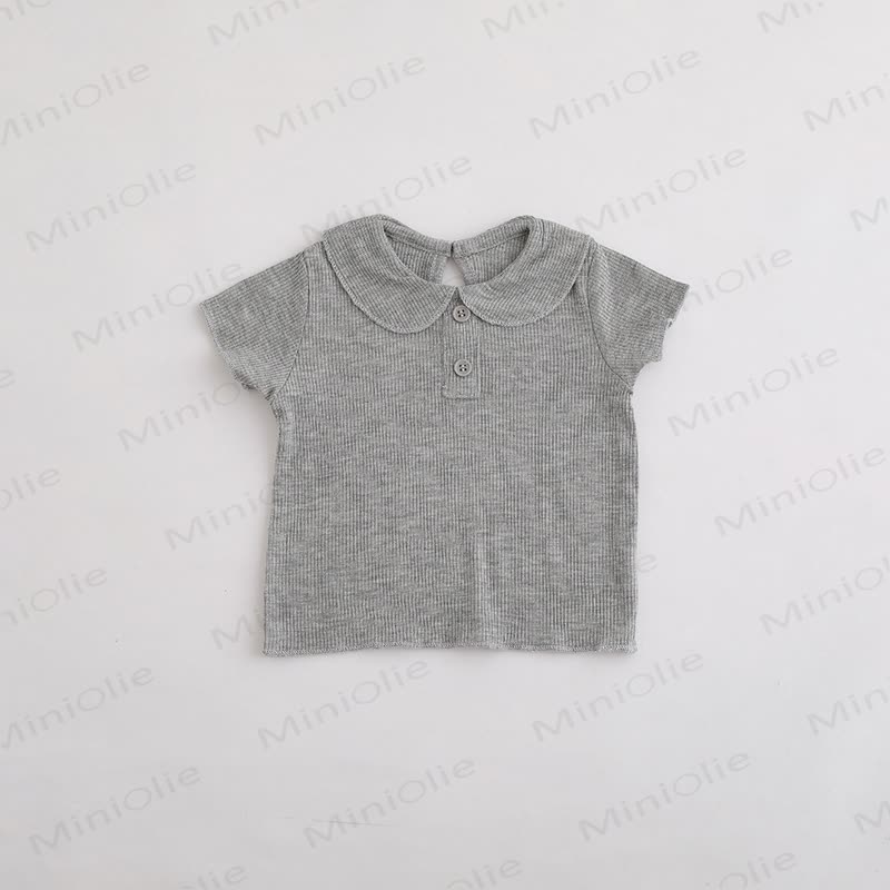 Baby Toddler Girl Solid Color Ribbed Peter Pan Collar T-Shirt - Gray - 3-4T - image 6