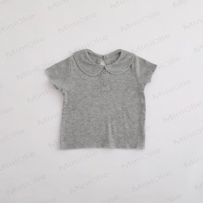 Baby Toddler Girl Solid Color Ribbed Peter Pan Collar T-Shirt - Gray - 3-4T - image 6
