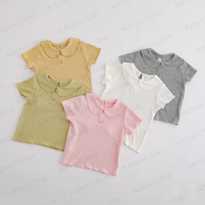 Baby Toddler Girl Solid Color Ribbed Peter Pan Collar T-Shirt - image 7