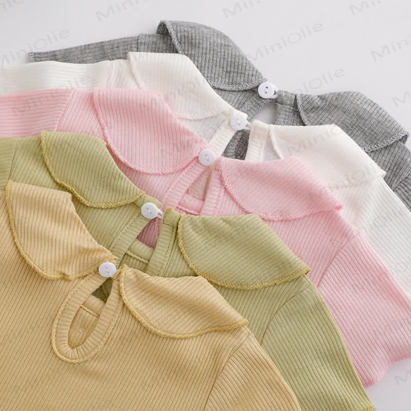 Baby Toddler Girl Solid Color Ribbed Peter Pan Collar T-Shirt - image 12