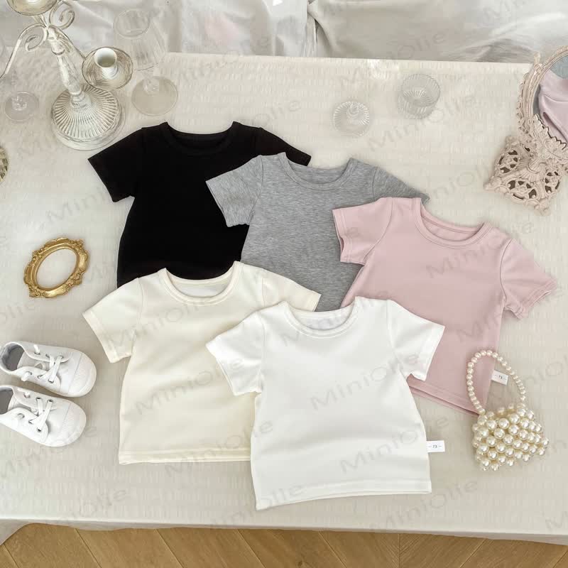 Toddler Baby Solid Color Soft Crew Neck T-Shirt - image 1
