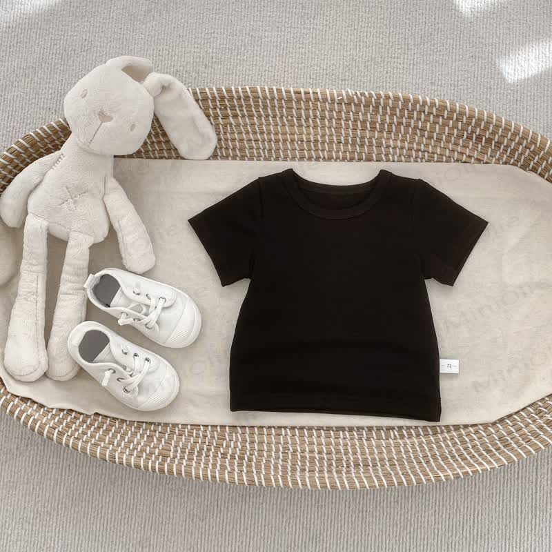 Toddler Baby Solid Color Soft Crew Neck T-Shirt - Black - 4-5T - image 4