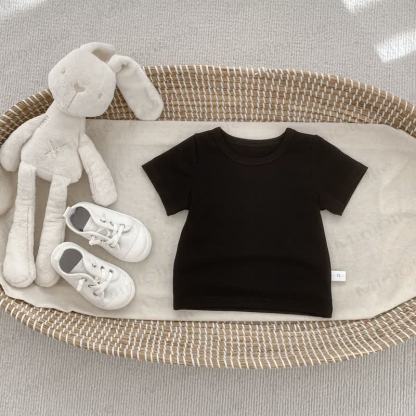Toddler Baby Solid Color Soft Crew Neck T-Shirt - Black - 4-5T - image 4