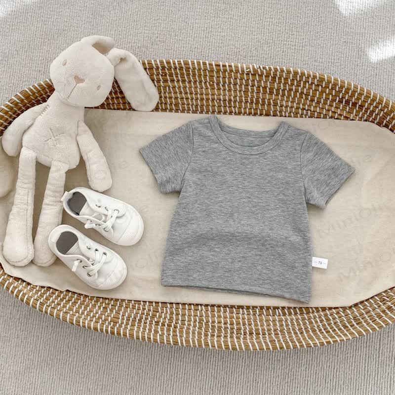 Toddler Baby Solid Color Soft Crew Neck T-Shirt - Gray - 4-5T - image 5