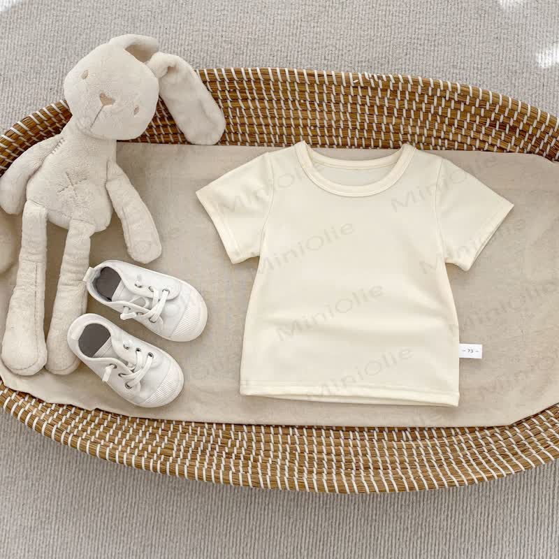 Toddler Baby Solid Color Soft Crew Neck T-Shirt - Beige - 4-5T - image 6