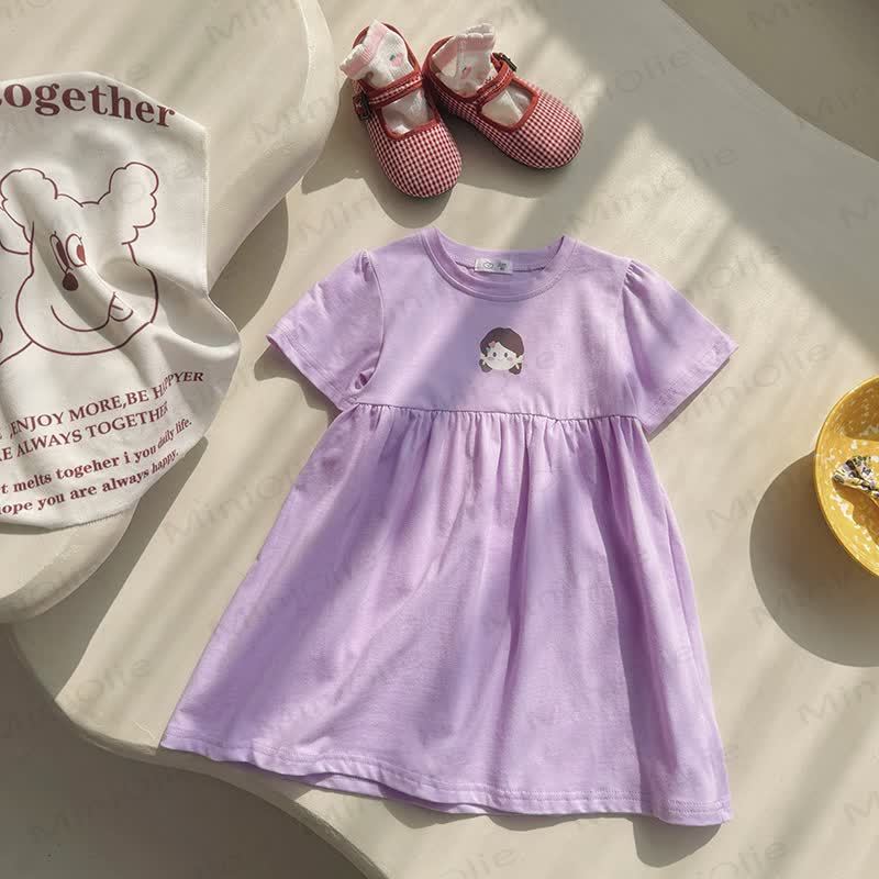 Toddler Girl Solid Color Cartoon Print Dress - Purple - 8-9T - image 6