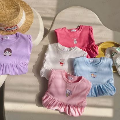 Toddler Girl Solid Color Cartoon Print Dress - image 9