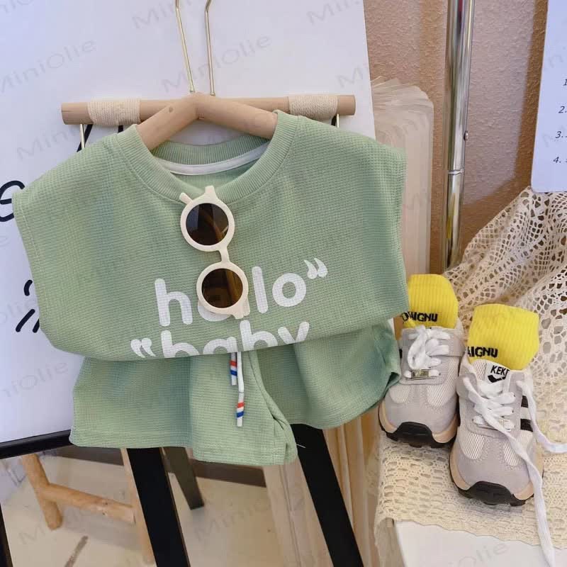 Baby Toddler Waffle Knit Lounge Tee and Short 2-piece Set - Green - 6-7T - image 3