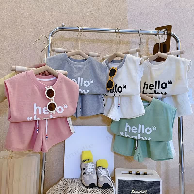 Baby Toddler Waffle Knit Lounge Tee and Short 2-piece Set - image 1