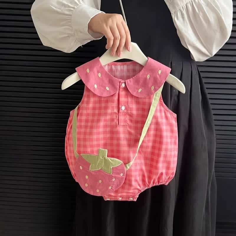 Baby Gingham Strawberry Bodysuit with Bag - Pink - 18-24M - image 1