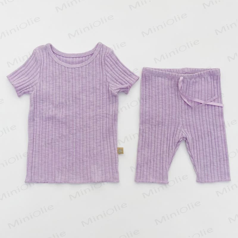 Baby Toddler Ribbed Cotton Lounge Top and Pants 2-piece Set - Purple - 4-5T - image 2