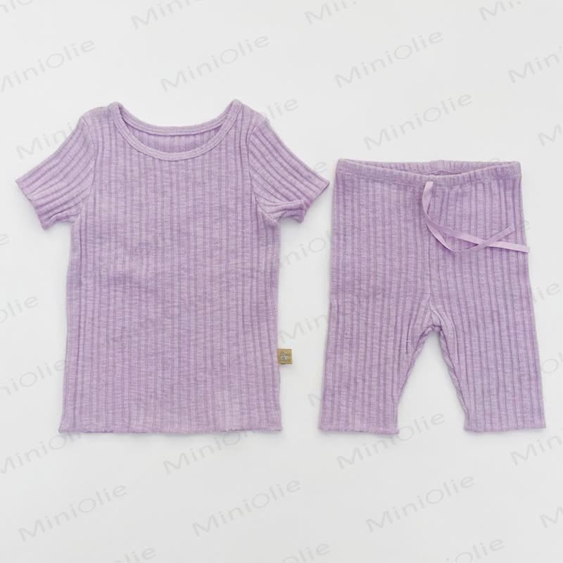 Baby Toddler Ribbed Cotton Lounge Top and Pants 2-piece Set - Purple - 4-5T - image 2