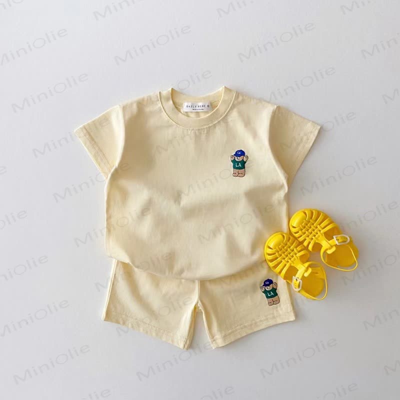 Baby Toddler Cotton Bear Embroidered Tee and Shorts 2-piece Set - Yellow - 4-5T - image 2