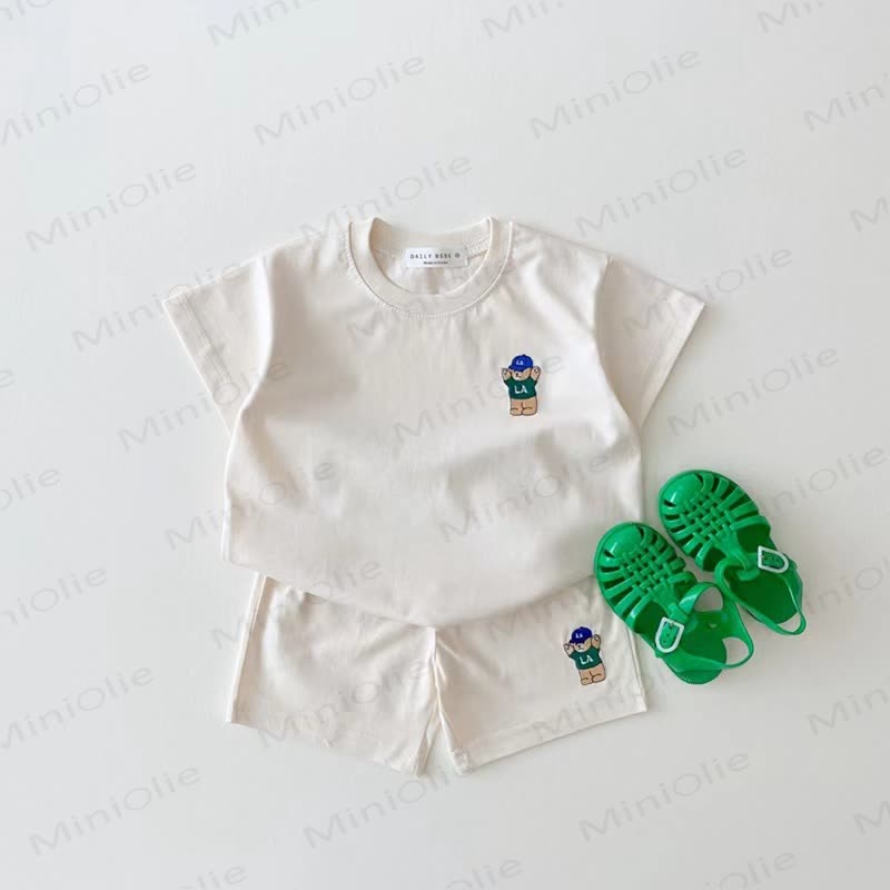 Baby Toddler Cotton Bear Embroidered Tee and Shorts 2-piece Set - White - 4-5T - image 6