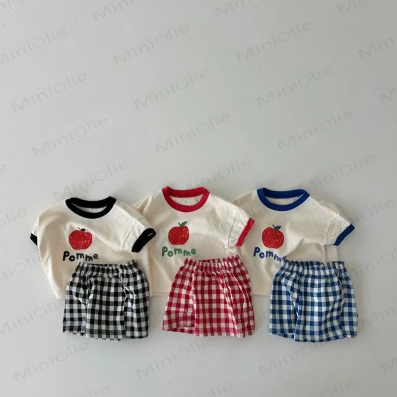 Baby Toddler Apple Print Tee and Plaid Shorts 2 Piece Set - image 1