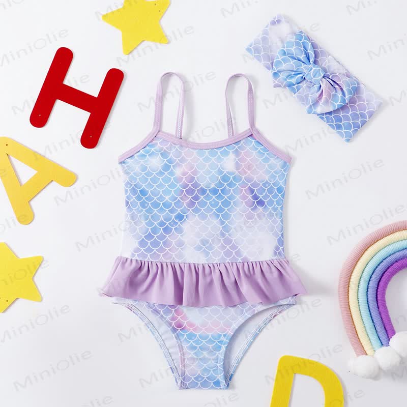 Toddler Girls Ruffle Swim Bodysuit - Purple Fish Scales - 4-5T - image 2