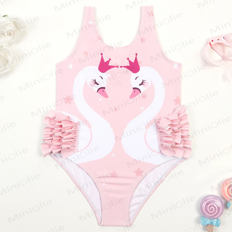 Toddler Girls Ruffle Swim Bodysuit - Pink Swan - 4-5T - image 7