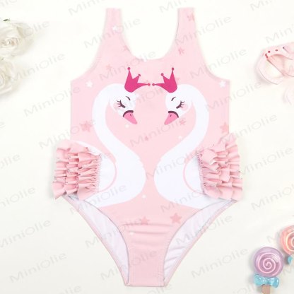 Toddler Girls Ruffle Swim Bodysuit - Pink Swan - 4-5T - image 7