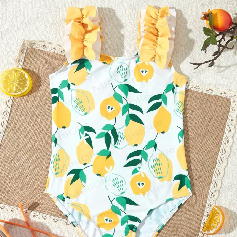 Toddler Girls Ruffle Swim Bodysuit - White Lemon - 4-5T - image 8