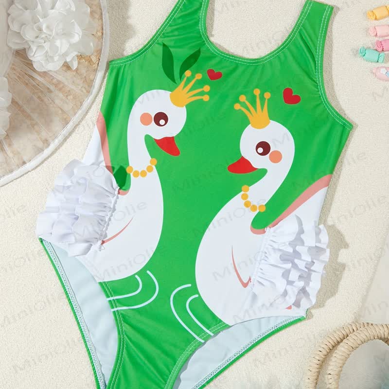 Toddler Girls Ruffle Swim Bodysuit - Green Flamingo - 4-5T - image 10