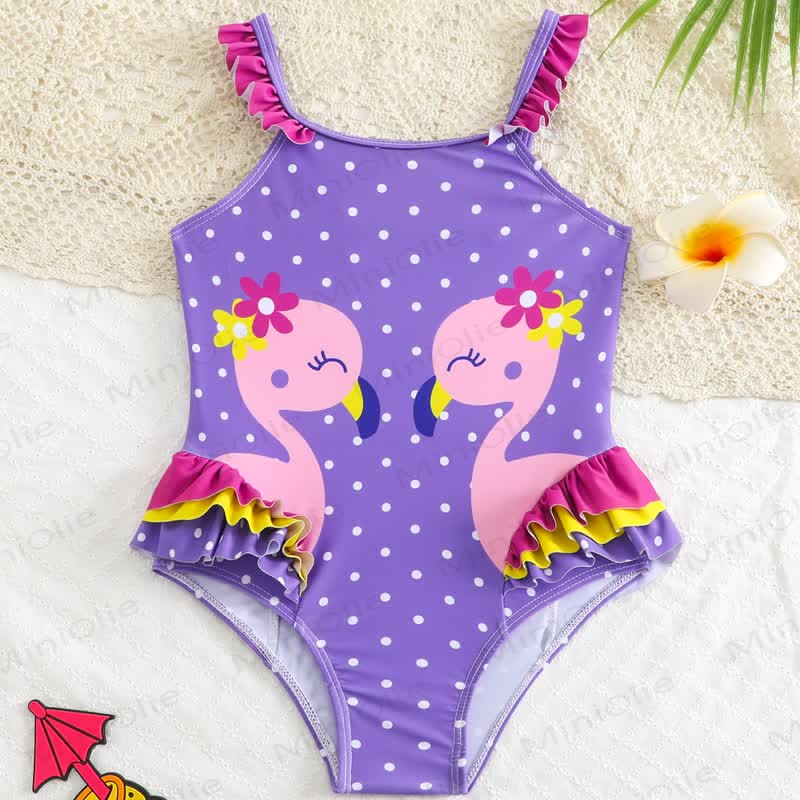 Toddler Girls Ruffle Swim Bodysuit - Purple Dot Flamingo - 4-5T - image 25