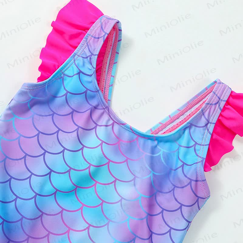 Toddler Kid Girls Mermaid Scale Ruffle Bodysuit Swimwear - image 3