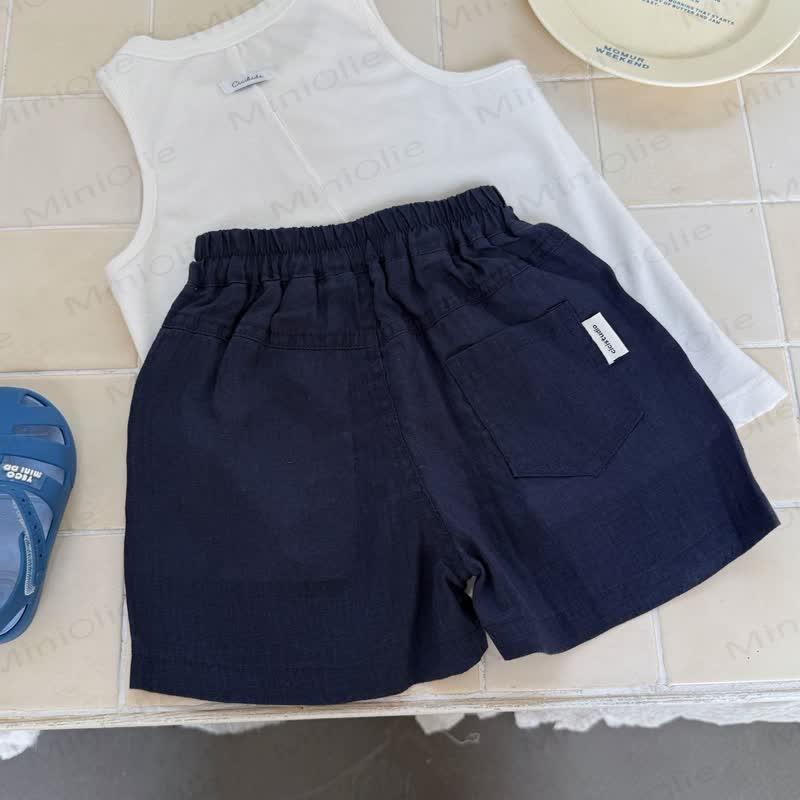 Toddler Kid Solid Color Linen Elastic Waist Shorts or Outwear Top - Navy Shorts - 10-11T - image 5