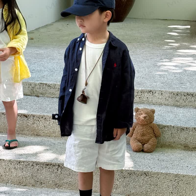 Toddler Kid Solid Color Linen Elastic Waist Shorts or Outwear Top - Navy Top - 10-11T - image 10