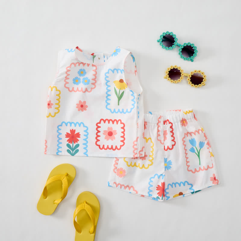 Baby Toddler Girl White Floral Print Sleeveless Set - image 2
