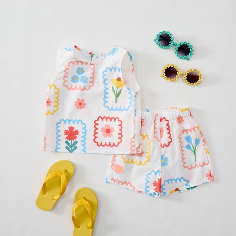 Baby Toddler Girl White Floral Print Sleeveless Set - image 2