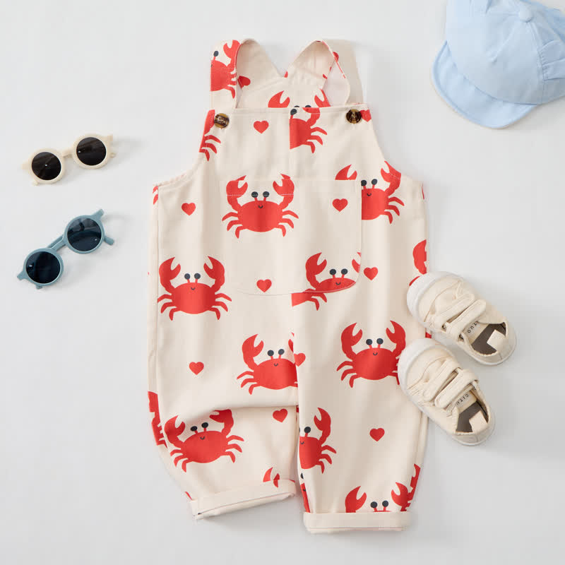 Baby Toddler Beige Crab Print Overalls - image 2