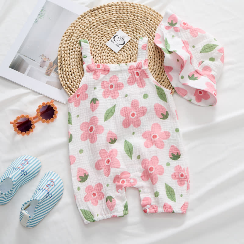 Baby Girl White Flower Romper with Hat - image 3
