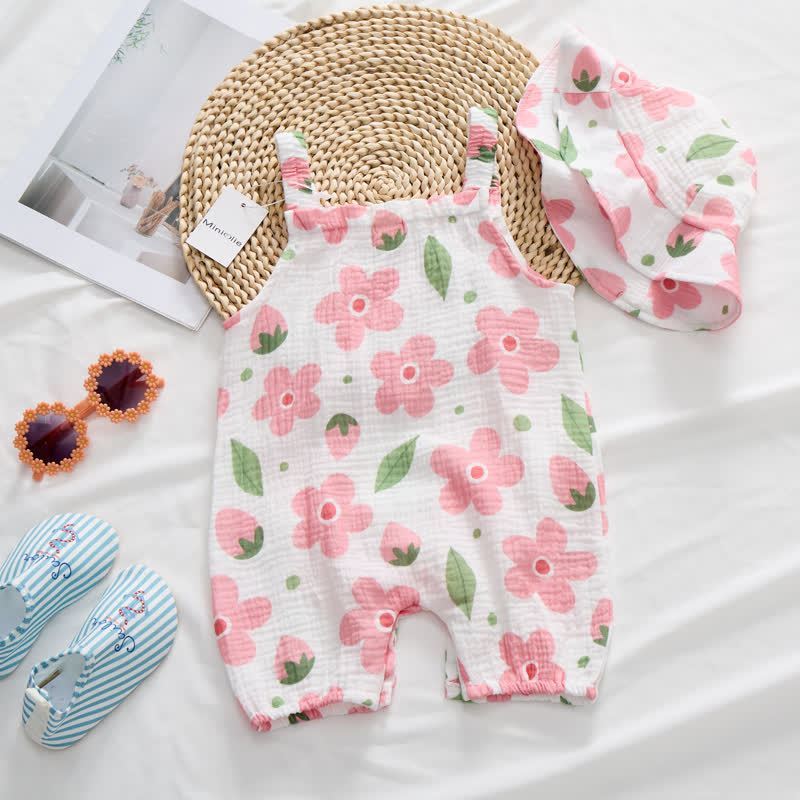Baby Girl White Flower Romper with Hat - image 2
