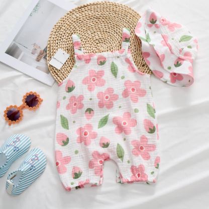 Baby Girl White Flower Romper with Hat - image 2