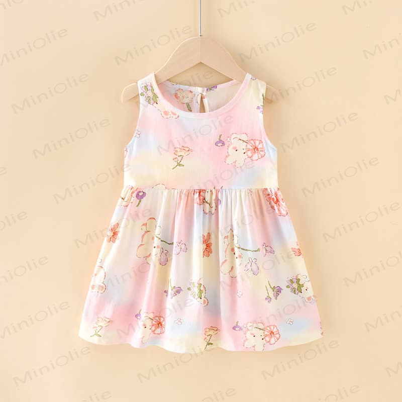 Toddler Girl Floral/Animal Print Summer Dress - Pink Rabbit - 10-11T - image 3
