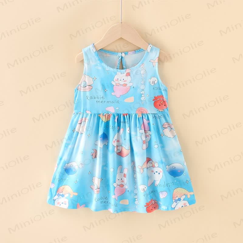 Toddler Girl Floral/Animal Print Summer Dress - Blue Rabbit - 10-11T - image 8