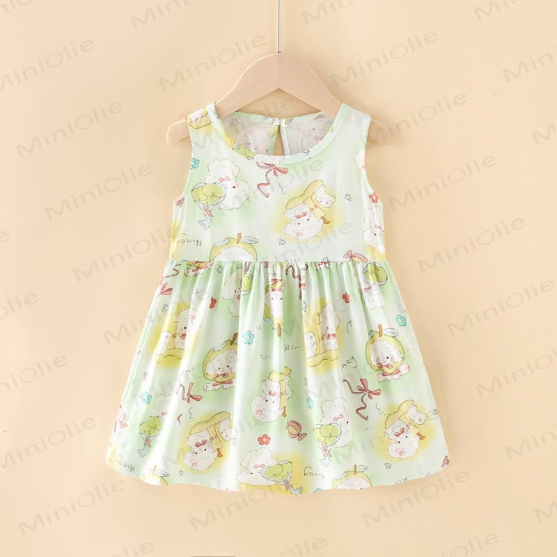 Toddler Girl Floral/Animal Print Summer Dress - Green Rabbit - 10-11T - image 10