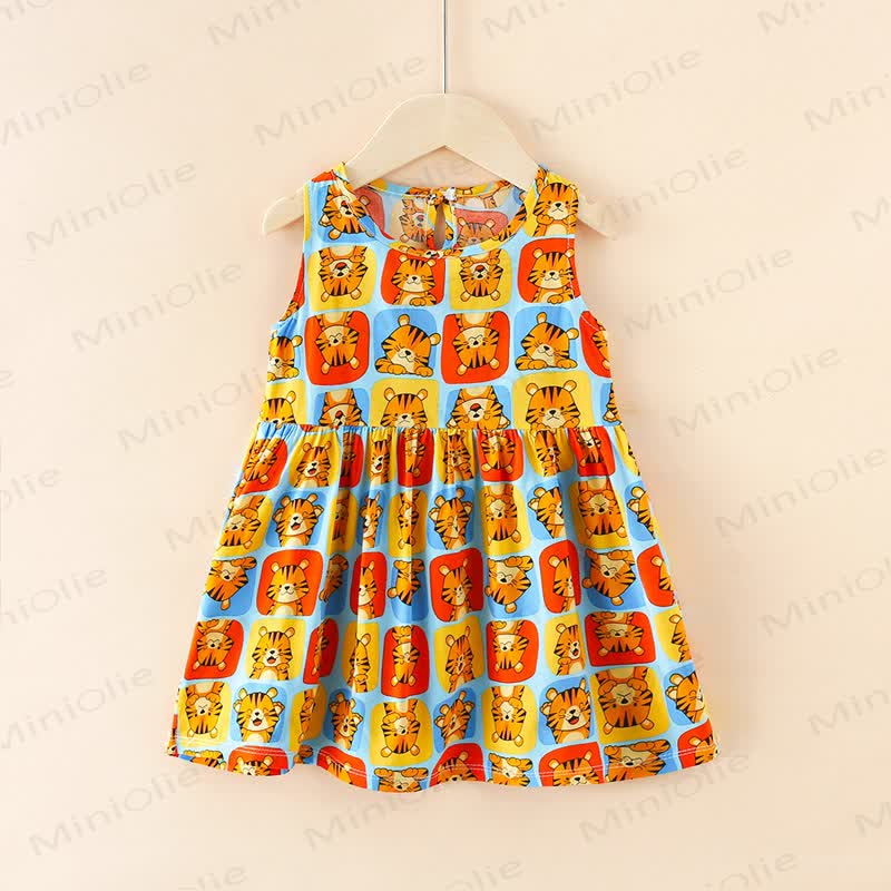 Toddler Girl Floral/Animal Print Summer Dress - Orange Tiger - 10-11T - image 13