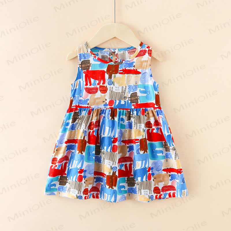 Toddler Girl Floral/Animal Print Summer Dress - Colorful Animals - 10-11T - image 18